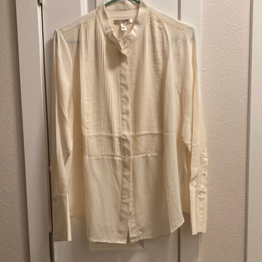 NWT Banana Republic Cream 100% SilkTuxedo Shirt Size L